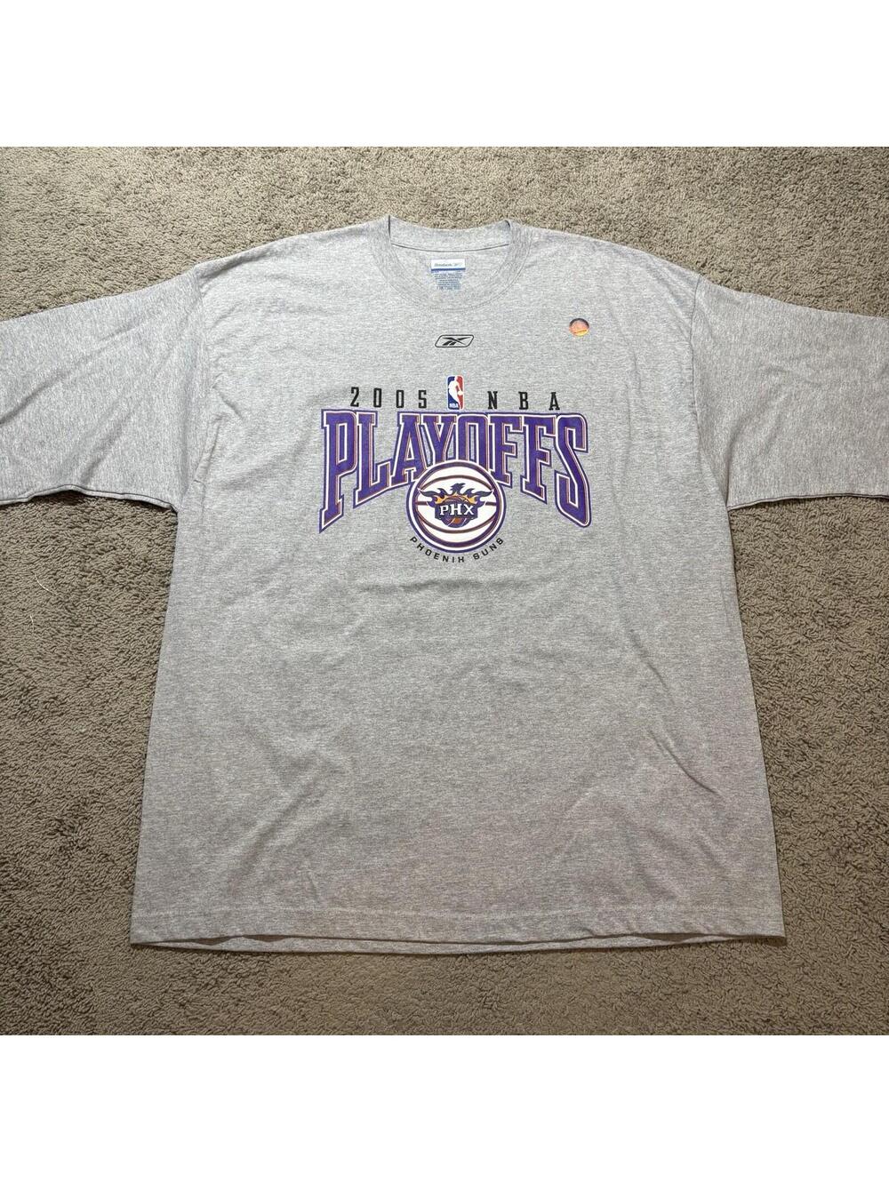 Vintage 2005 Phoenix Suns NBA Playoffs Reebok T-Shirt Gray Mens 2XL Y2K Nash
